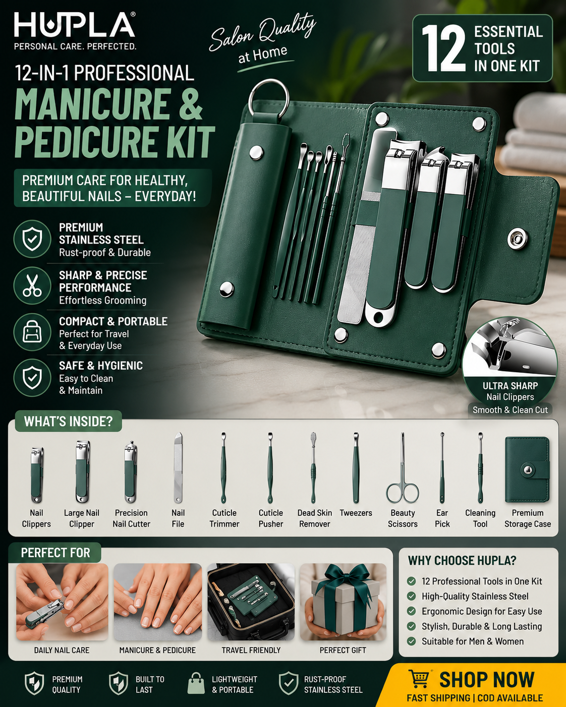 12-in-1 Professional Manicure &amp; Pedicure Kit: Salon-Quality Nail Care at Home  Perfect Nails. Anytime. Anywhere.