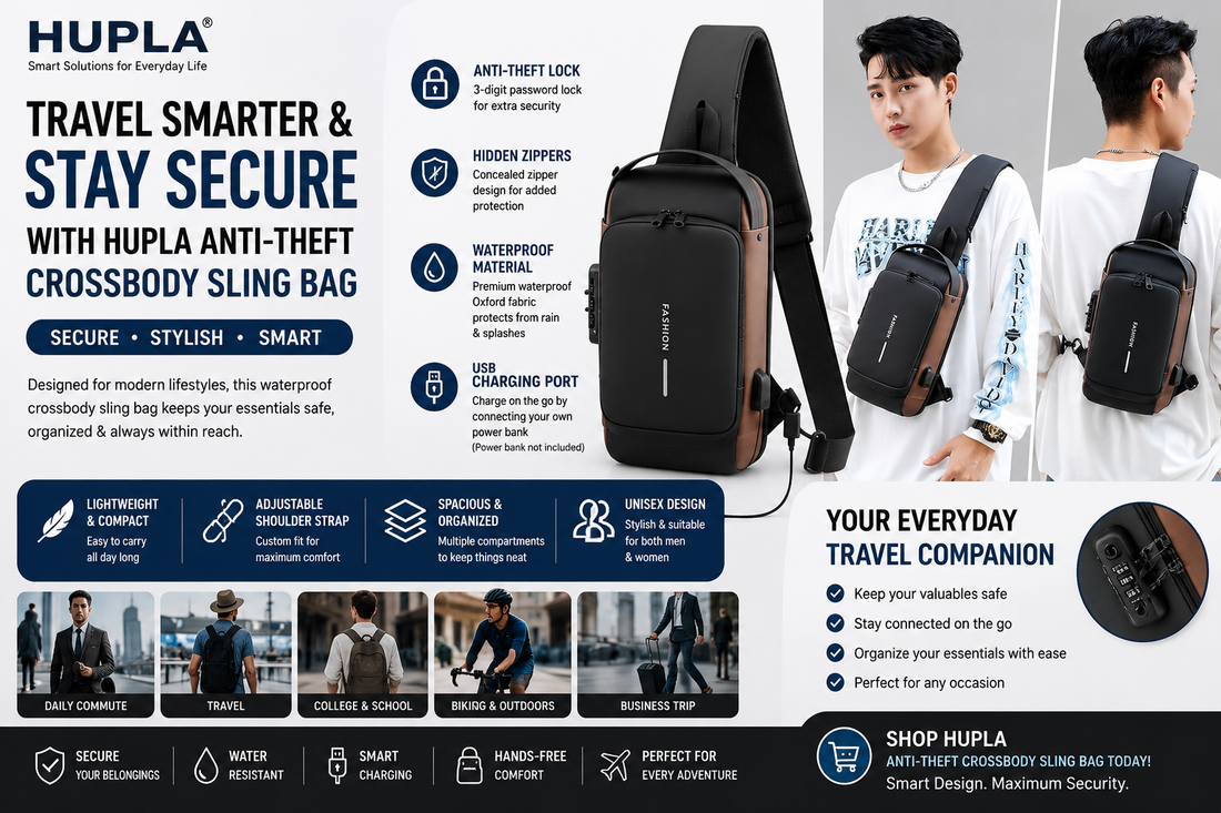 Travel Smarter & Stay Secure with the HUPLA Anti-Theft Crossbody Sling Bag
