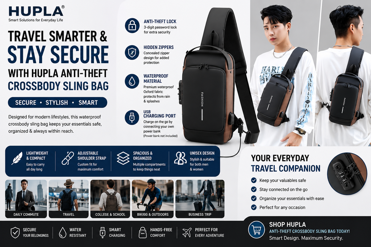 Travel Smarter & Stay Secure with the HUPLA Anti-Theft Crossbody Sling Bag