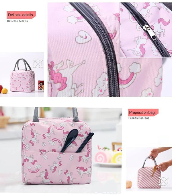 Insulated Lunch Bag for School, Office & Travel – Pink Unicorn Print