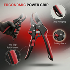 Professional Pruning Shears SK5 Steel Blade Color : Red & Black | Garden Secateurs Cutter | Heavy Duty Plant Trimming Tool with Safety Lock