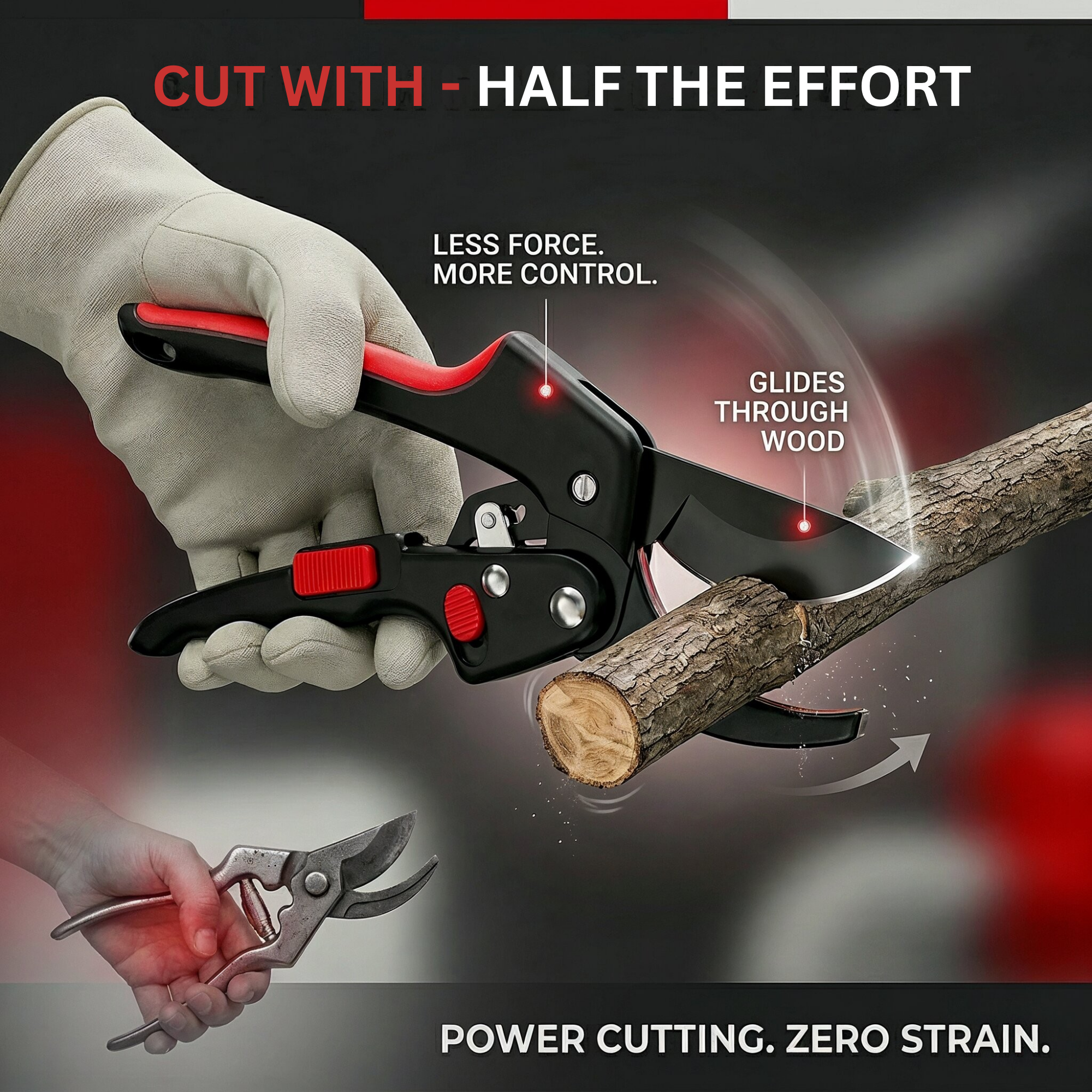 Professional Pruning Shears SK5 Steel Blade Color : Red & Black | Garden Secateurs Cutter | Heavy Duty Plant Trimming Tool with Safety Lock