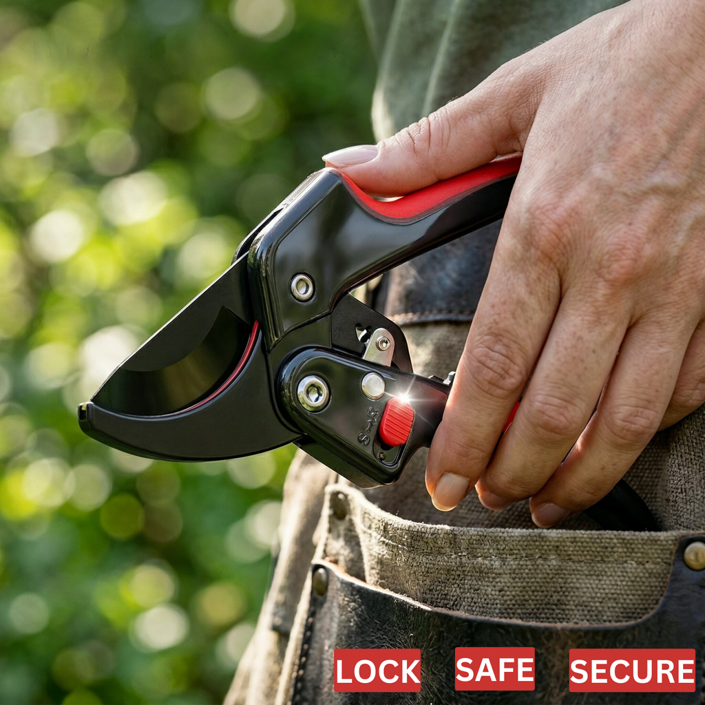 Professional Pruning Shears SK5 Steel Blade Color : Red & Black | Garden Secateurs Cutter | Heavy Duty Plant Trimming Tool with Safety Lock