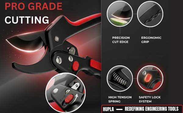 Professional Pruning Shears SK5 Steel Blade Color : Red & Black | Garden Secateurs Cutter | Heavy Duty Plant Trimming Tool with Safety Lock
