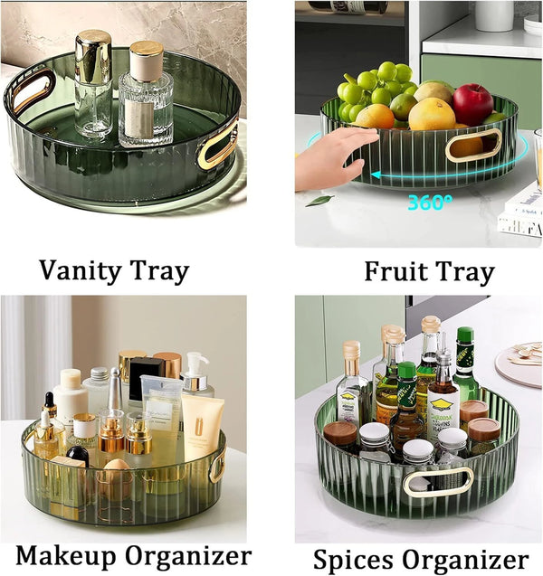 Round Cosmetic & Makeup Organizer Tray with Handles – Elegant Transparent Vanity Storage Tray for Skincare, Perfume & Beauty Essentials
