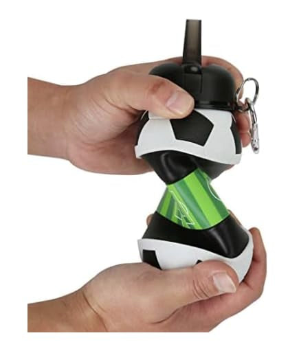 HUPLA Football Design Collapsible Silicone Water Bottle for Kids | Foldable Sports Drinking Bottle with Sipper Spout & Carabiner Clip | Portable Water Bottle for School, Football, Travel & Outdoor Activities – Black, White & Green