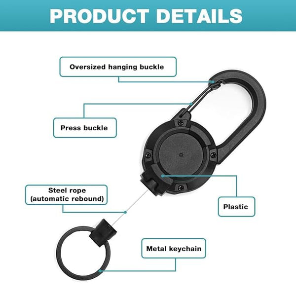HUPLA Retractable Keychain with Carabiner | Pull-Out Key Holder with Retractable Wire & Key Ring – 1 Pc
