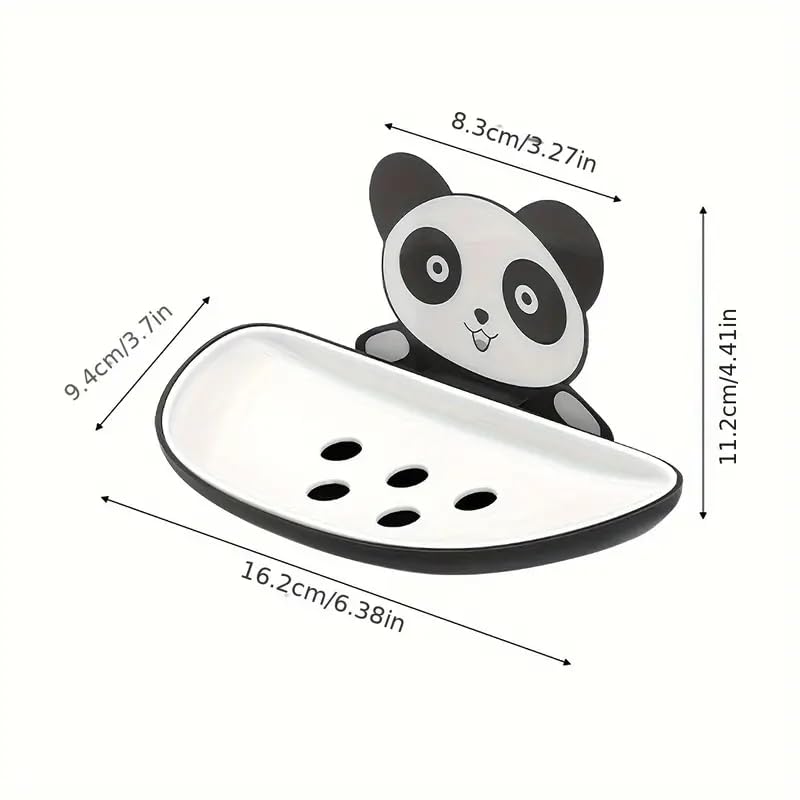 HUPLA Cute Panda Wall Mounted Soap Holder with Drainage | Cartoon Panda Soap Dish for Bathroom & Washbasin | Space-Saving Soap Tray – 1 Piece