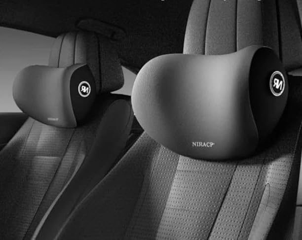 Car Neck Pillow for Headrest – Ergonomic Neck Support Cushion for Comfortable Driving, Black/Grey