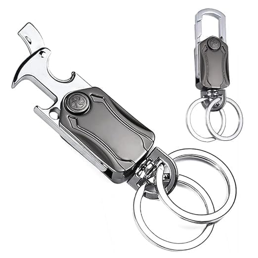 Multi-Function Metal Keychain Bottle Opener with Double Key Rings & Carabiner – Portable Key Holder | 1 Pc