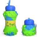 HUPLA Kids Collapsible Silicone Water Bottle with Straw & Carrying Clip | Foldable Reusable Drinking Bottle with 3D Bubble Design for School, Travel & Outdoor Activities – Green & Blue