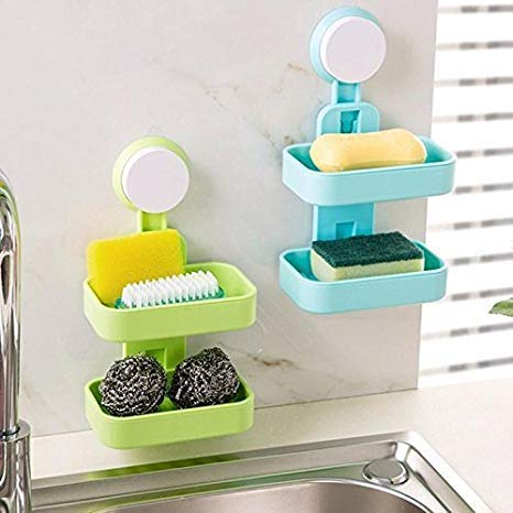 HUPLA 2-Tier Bathroom Storage Shelf with Round Wall Mount | Wall Mounted Soap Holder & Shower Organizer with Drainage Slots | Space Saving Bathroom Accessories Rack – White