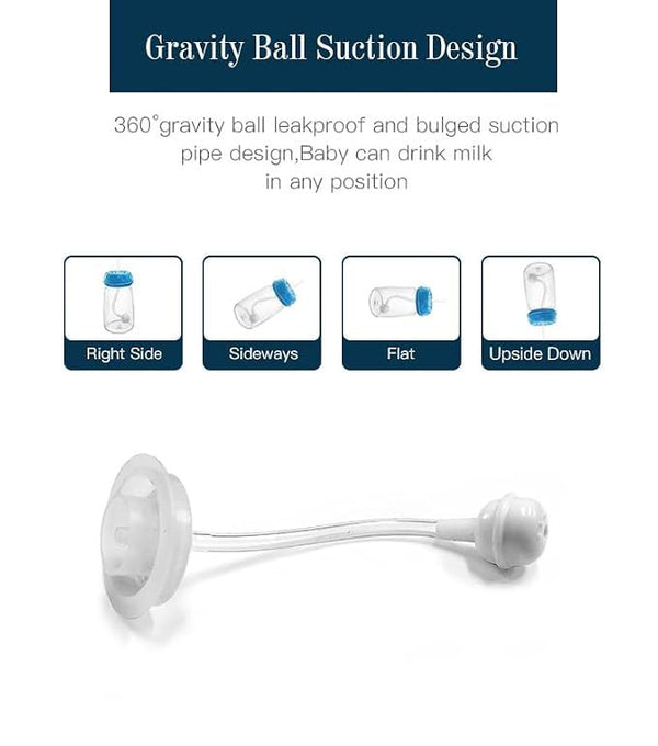 HUPLA 150ml Baby Feeding Bottle with Long Feeding Tube & Silicone-Style Nipple | Flexible Tube Milk Feeding Bottle with Deer Print for Infants – White & Blue