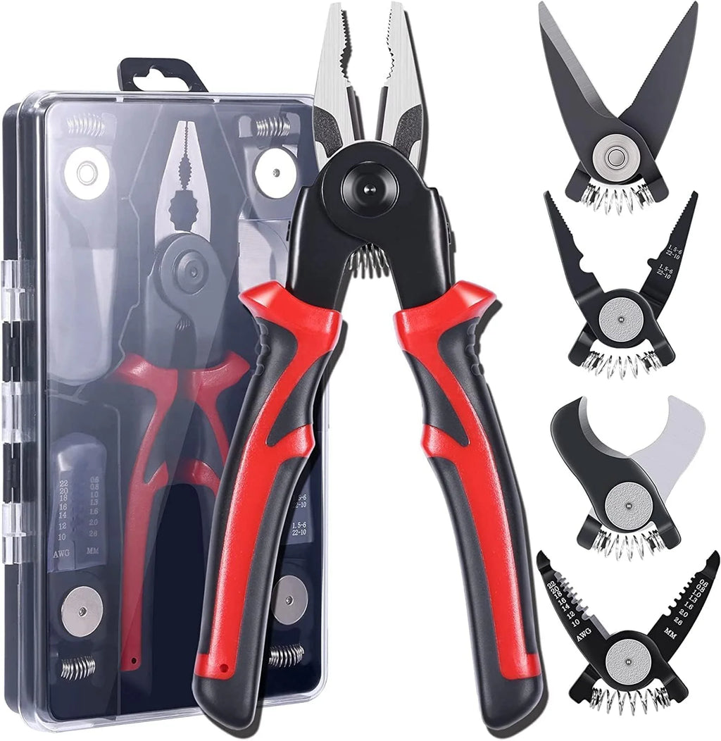 5 in 1 multi function electrician plier set with interchangeable heads and ergonomic handles