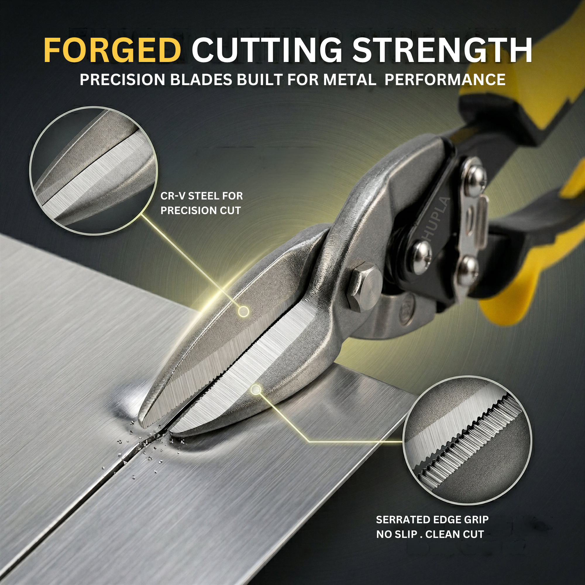 Heavy Duty Aviation Tin Snips – Straight Cut Metal Cutter | Alloy Steel Blade | Non-Slip Grip Sheet Cutting Tool