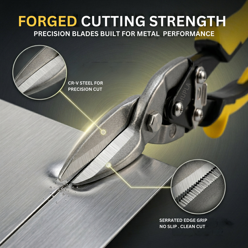 Heavy Duty Aviation Tin Snips – Straight Cut Metal Cutter | Alloy Steel Blade | Non-Slip Grip Sheet Cutting Tool
