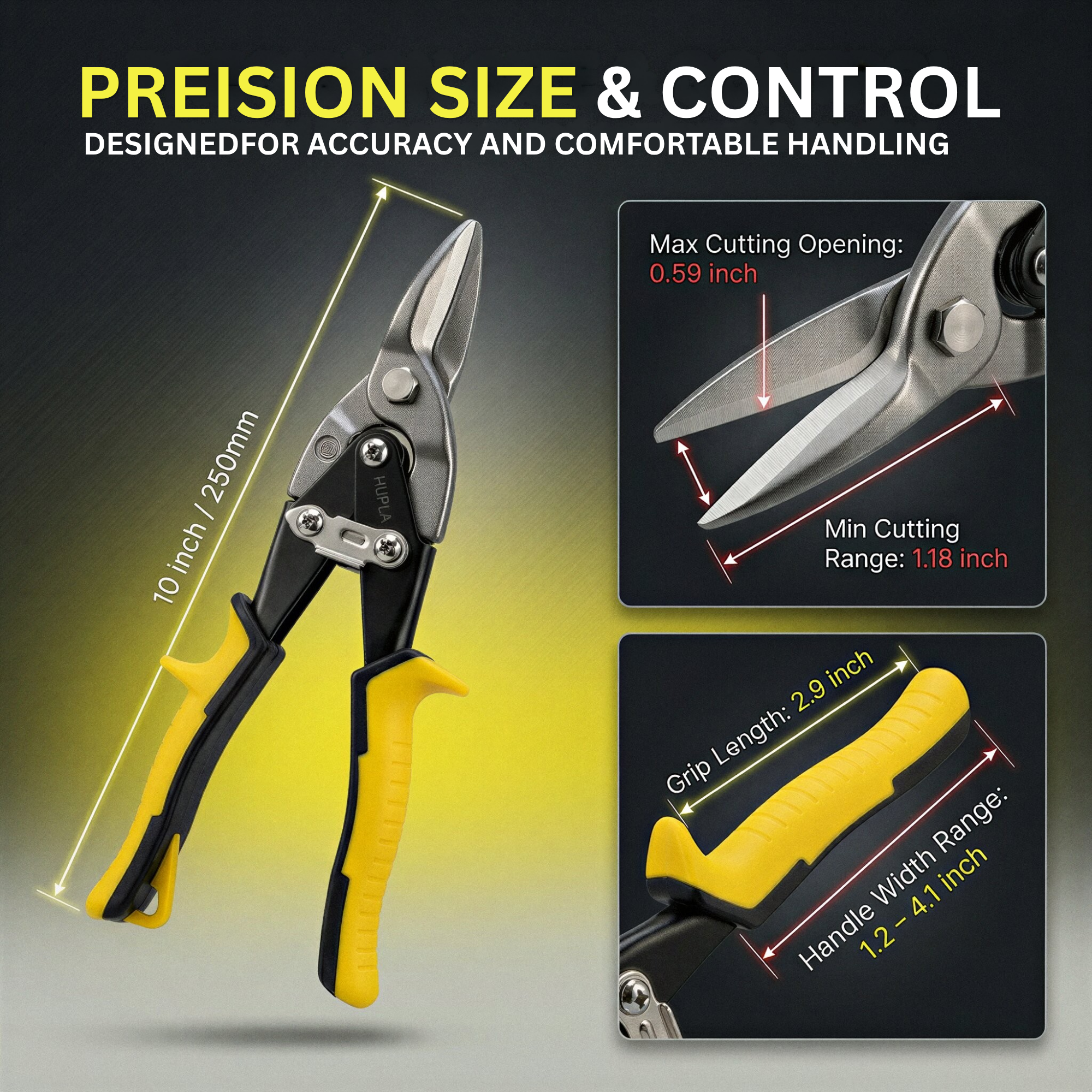 Heavy Duty Aviation Tin Snips – Straight Cut Metal Cutter | Alloy Steel Blade | Non-Slip Grip Sheet Cutting Tool