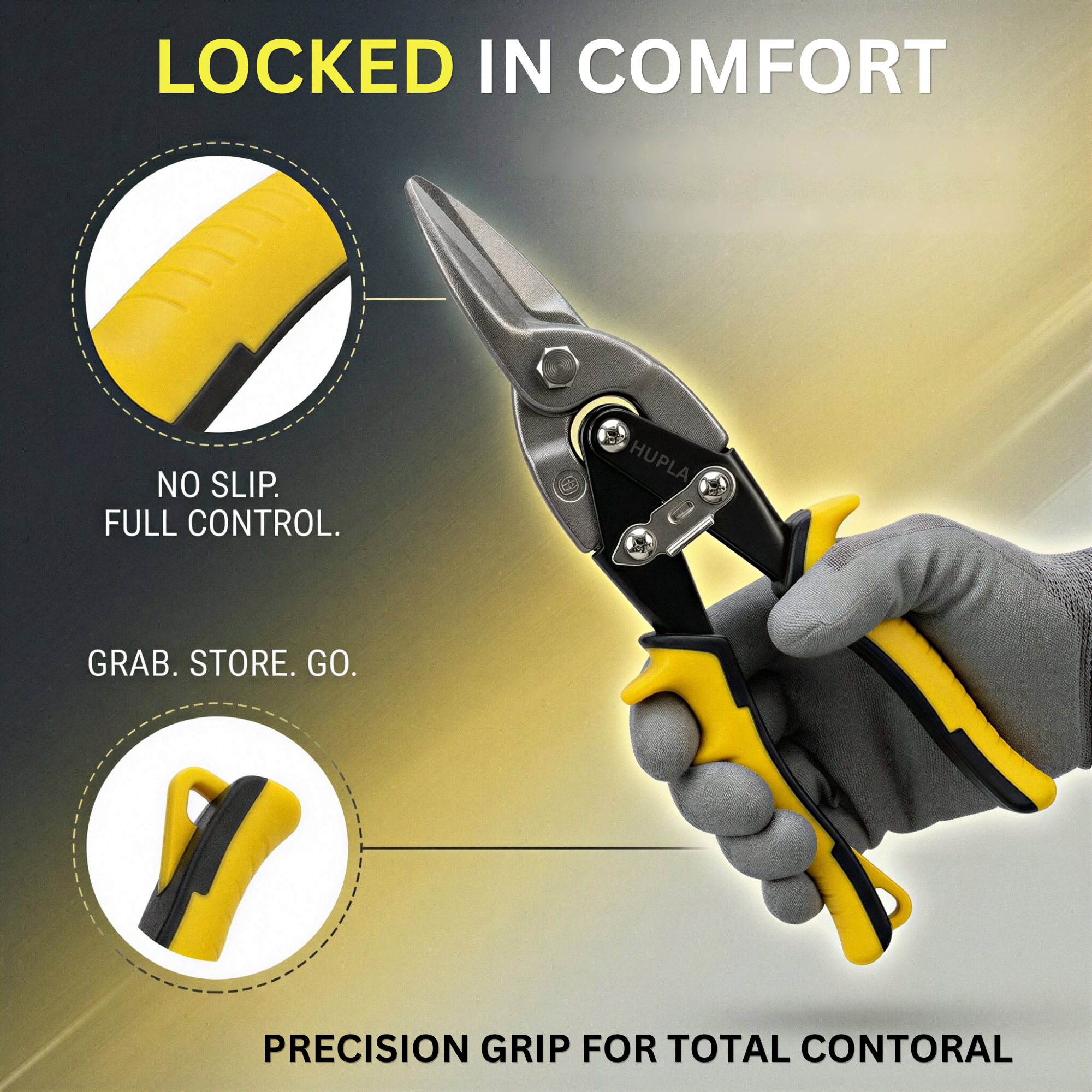 Heavy Duty Aviation Tin Snips – Straight Cut Metal Cutter | Alloy Steel Blade | Non-Slip Grip Sheet Cutting Tool