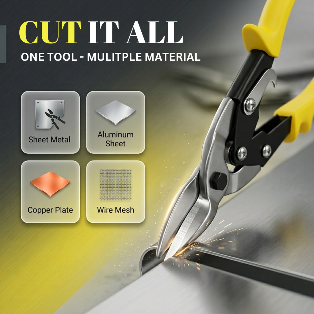 Heavy Duty Aviation Tin Snips – Straight Cut Metal Cutter | Alloy Steel Blade | Non-Slip Grip Sheet Cutting Tool