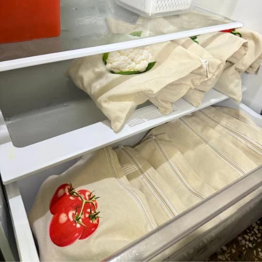 HUPLA Reusable Vegetable & Fruit Storage Bags with Drawstring | Breathable Fabric Kitchen Storage Pouches for Onion, Potato, Tomato & Fresh Produce | Washable Grocery Organizer Bags – Beige