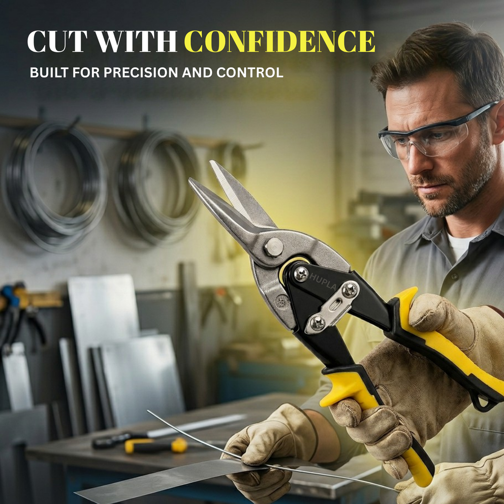 Heavy Duty Aviation Tin Snips – Straight Cut Metal Cutter | Alloy Steel Blade | Non-Slip Grip Sheet Cutting Tool