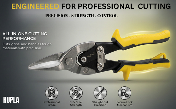 Heavy Duty Aviation Tin Snips – Straight Cut Metal Cutter | Alloy Steel Blade | Non-Slip Grip Sheet Cutting Tool