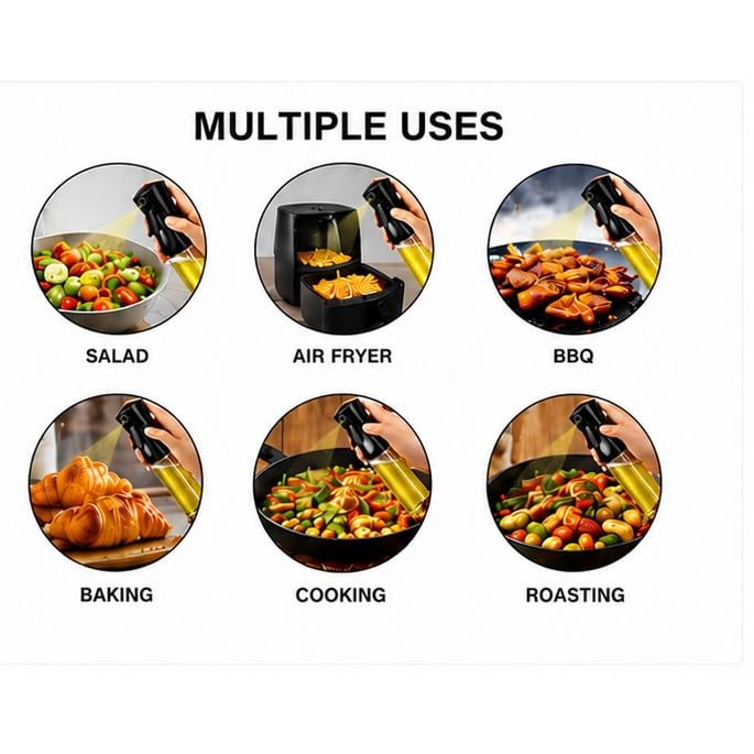 HUPLA Cooking Oil Spray Bottle | Fine Mist Oil Sprayer for Kitchen, Air Fryer, BBQ, Salad & Baking | Refillable Oil Dispenser – Black
