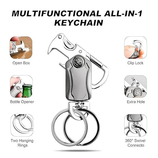 Multi-Function Metal Keychain Bottle Opener with Double Key Rings & Carabiner – Portable Key Holder | 1 Pc