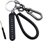 Leather Car Keychain with Phone Number Tag | Premium Metal Key Holder with Carabiner Clip Premium Leather Car Keychain with Phone Number Tag | Metal Car Key Holder