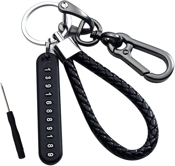 Leather Car Keychain with Phone Number Tag | Premium Metal Key Holder with Carabiner Clip Premium Leather Car Keychain with Phone Number Tag | Metal Car Key Holder