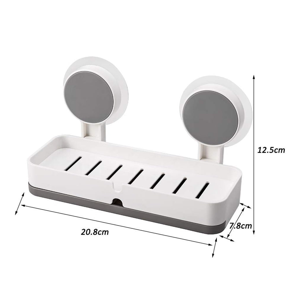 HUPLA Wall Mounted Soap Holder with Drainage | Double Mount No-Drill Style Soap Dish, Bathroom Soap Tray & Space Saving Soap Organizer | White & Grey – 1 Piece