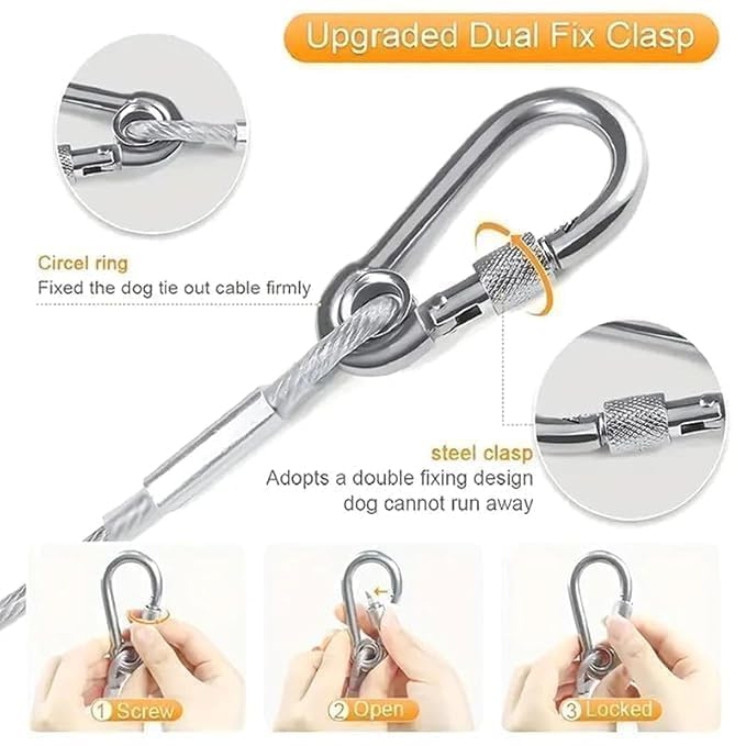 HUPLA 5 Meter Steel Wire Rope Cable with 2 Metal Hooks | Heavy-Duty Looking Braided Wire Cable with Locking Hook | Multipurpose Hanging & Securing Cable – Silver