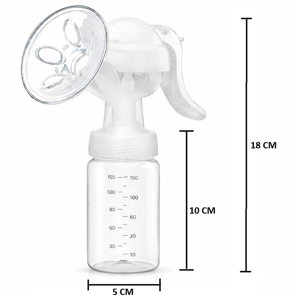 HUPLA Manual Breast Pump with 150ml Milk Collection Bottle | Hand-Operated Breast Milk Pump with Soft Silicone Cushion, Ergonomic Handle & Feeding Nipple | Portable Breastfeeding Accessory for Mothers
