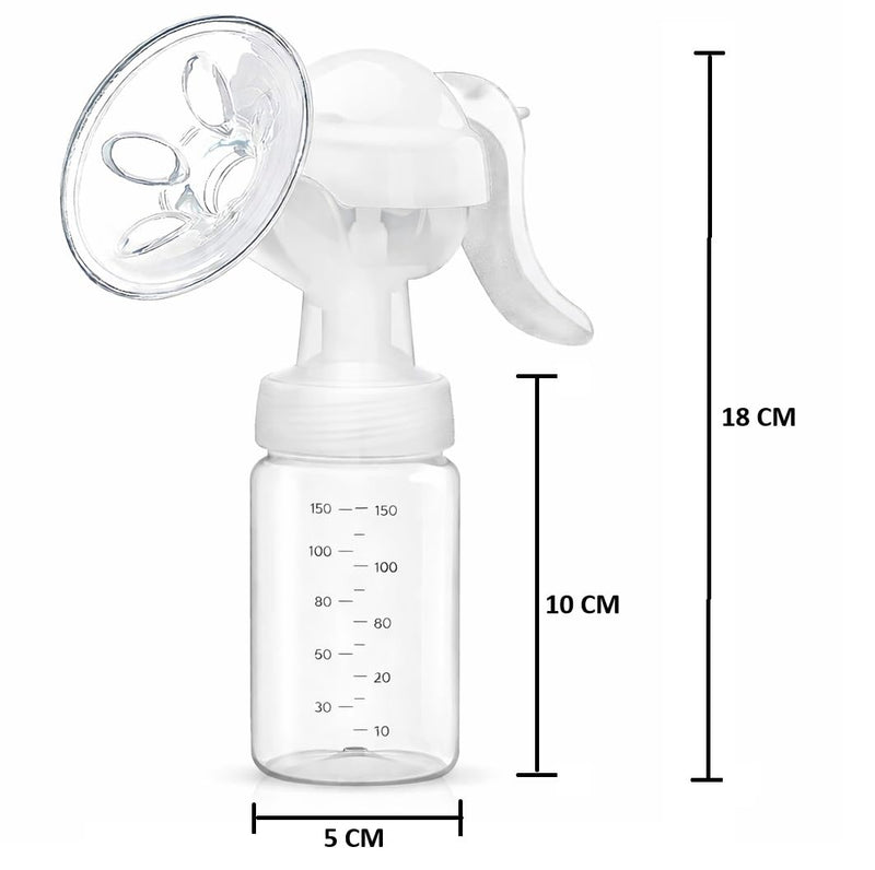 HUPLA Manual Breast Pump with 150ml Milk Collection Bottle | Hand-Operated Breast Milk Pump with Soft Silicone Cushion, Ergonomic Handle & Feeding Nipple | Portable Breastfeeding Accessory for Mothers