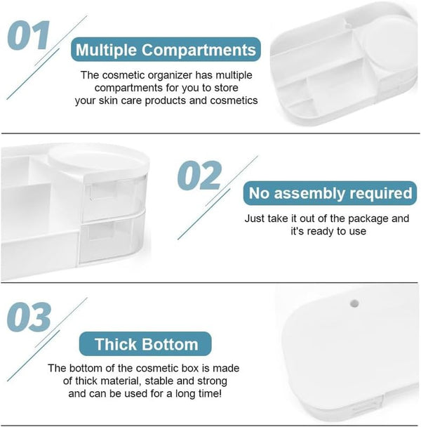 Multi-Compartment Makeup & Cosmetic Organizer with Drawers – Vanity Storage Box for Skincare, Makeup & Beauty Essentials