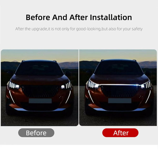 Car Front Grille LED Light Bar – Stylish Blue Illuminated DRL Strip for Automotive Exterior Styling