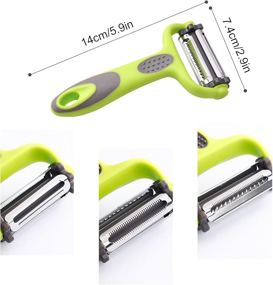HUPLA 3-in-1 Vegetable Peeler & Julienne Slicer | Multifunction Stainless Steel Blade Peeler for Potato, Carrot, Cucumber & Vegetables | Ergonomic Kitchen Tool – Green