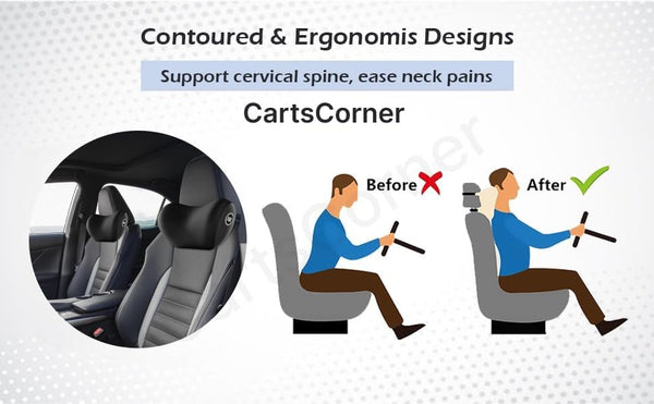 Car Neck Pillow for Headrest – Ergonomic Neck Support Cushion for Comfortable Driving, Black/Grey
