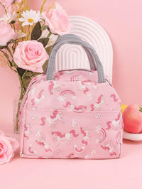 Insulated Lunch Bag for School, Office & Travel – Pink Unicorn Print