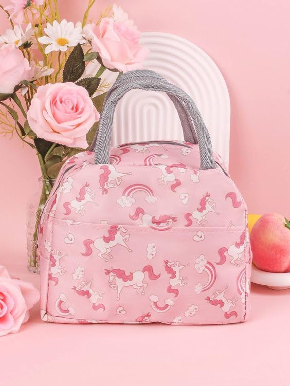Insulated Lunch Bag for School, Office & Travel – Pink Unicorn Print