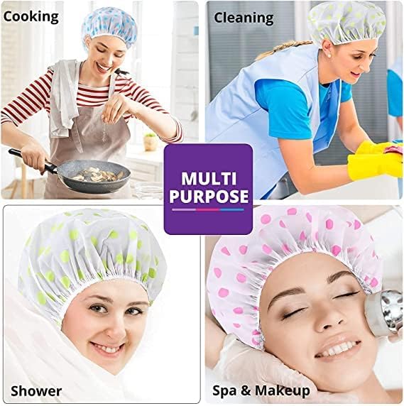 Reusable Shower Cap for Women – Waterproof Elastic Hair Cover for Shower, Cooking, Cleaning, Spa & Makeup