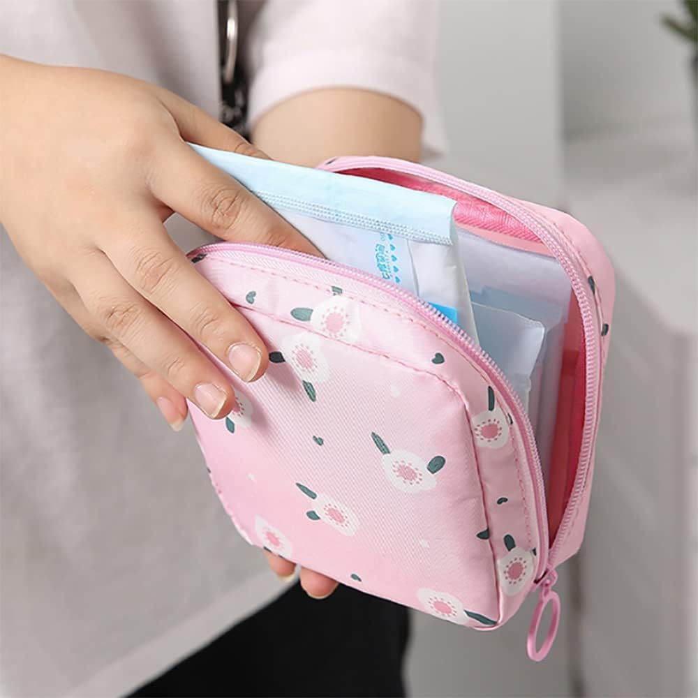 HUPLA Sanitary Napkin Storage Bag for Women & Girls | Portable Waterproof-Style Period Pad Organizer Pouch with Zipper | Floral Print Mini Travel Bag for School, Office & Travel – Multicolour