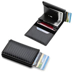 HUPLA Automatic Pop-Up Card Holder for Men | Slim RFID-Style Card Wallet with Push Button | Black Carbon Fibre Pattern Card Case