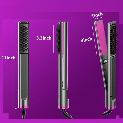 2-in-1 Hair Straightener & Styling Brush | Ceramic Hair Straightening Comb with LCD Display
