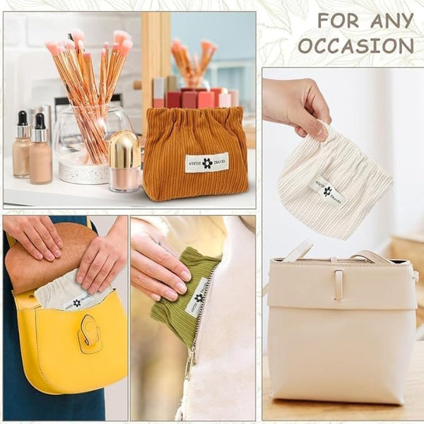 Portable Drawstring Storage Pouch for Makeup, Accessories & Travel – Soft Pleated Fabric Organizer Bag with Large Capacity