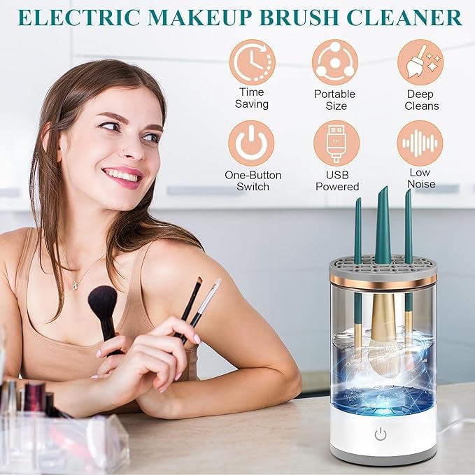 Electric Makeup Brush Cleaner & Washer – Automatic Cosmetic Brush Cleaning Machine with Water Cleaning Bowl
