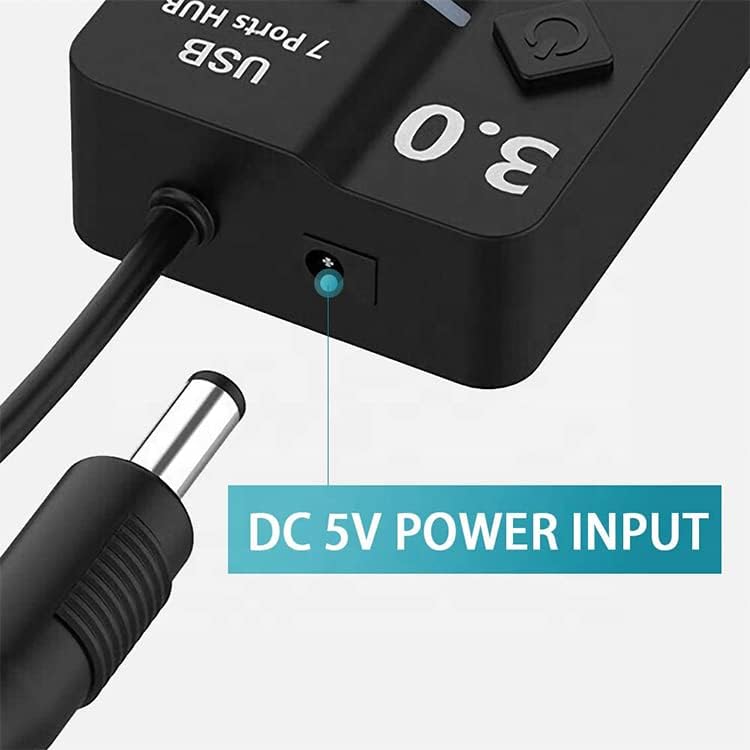 USB 3.0 7-Port Hub with Individual Power Switches & LED Indicators | High-Speed Data Transfer | Plug & Play USB Splitter for Laptop, PC, Mac, Gaming Console
