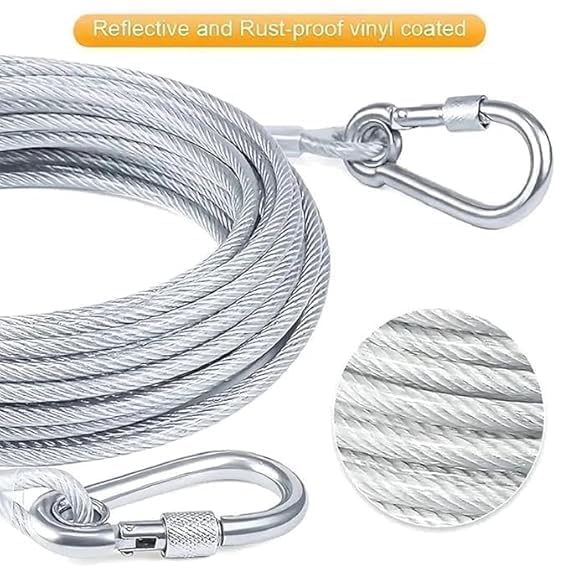 HUPLA 5 Meter Steel Wire Rope Cable with 2 Metal Hooks | Heavy-Duty Looking Braided Wire Cable with Locking Hook | Multipurpose Hanging & Securing Cable – Silver