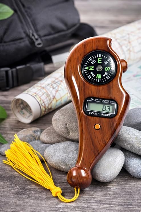 Digital Tally Counter with Compass | 4-Digit Electronic Finger Click Counter for Mantra Jaap, Prayer, Meditation, Yoga & Daily Counting | Portable Handheld Digital Jap Counter with Wooden Finish