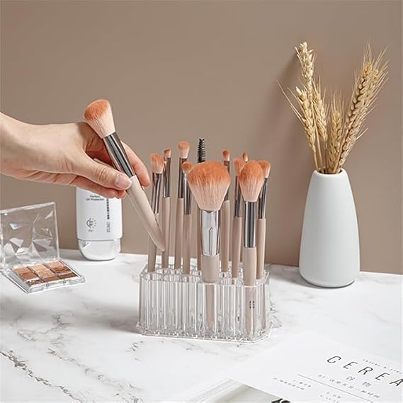 Makeup Brush Holder Organizer – Clear Acrylic Cosmetic Brush Storage Stand for Vanity, Dressing Table & Beauty Essentials
